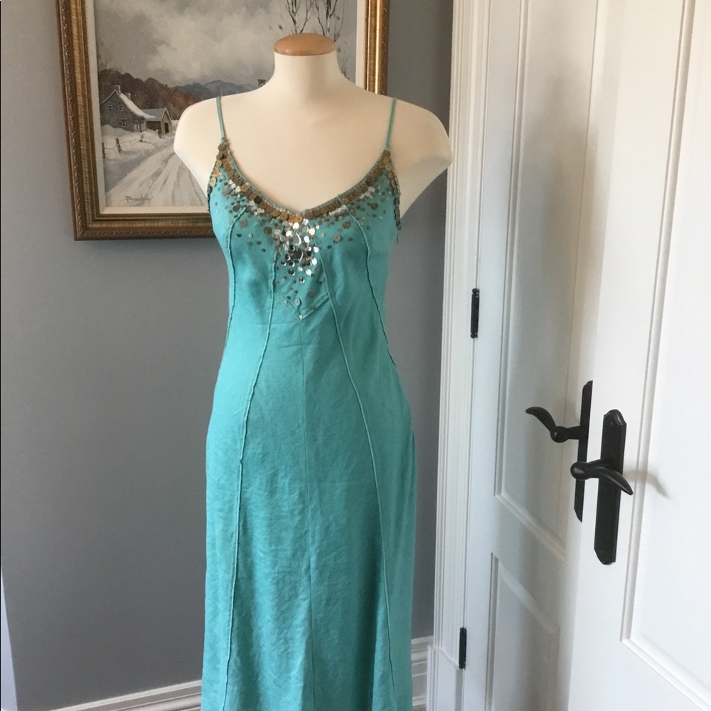 COPY - Italian aqua turquoise linen dress size small